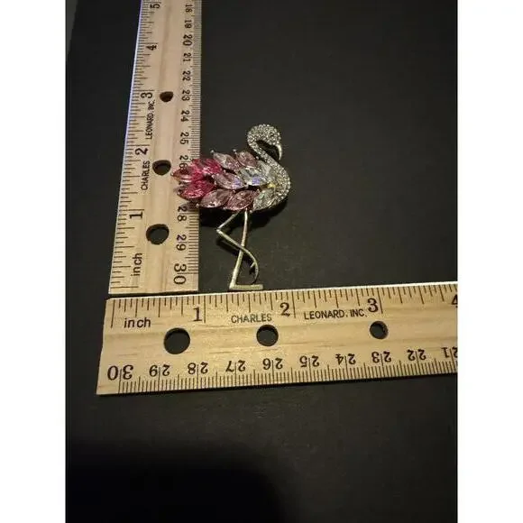 Vintage Flamingo Brooch with Colorful Crystals - Picture 2 of 3